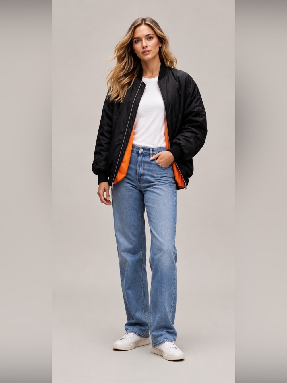 Black Zara Bomber Jacket Large Oversized  Streetwear Minimal Women Orange Lining